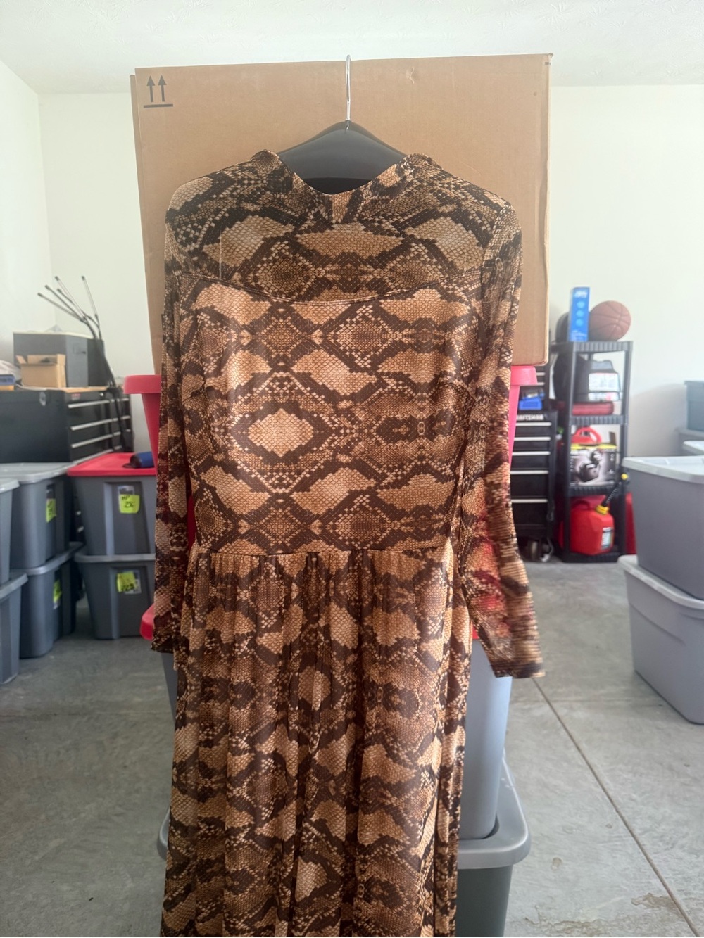 Snake Print Long Sleeve Midi Dress in Brown mp17